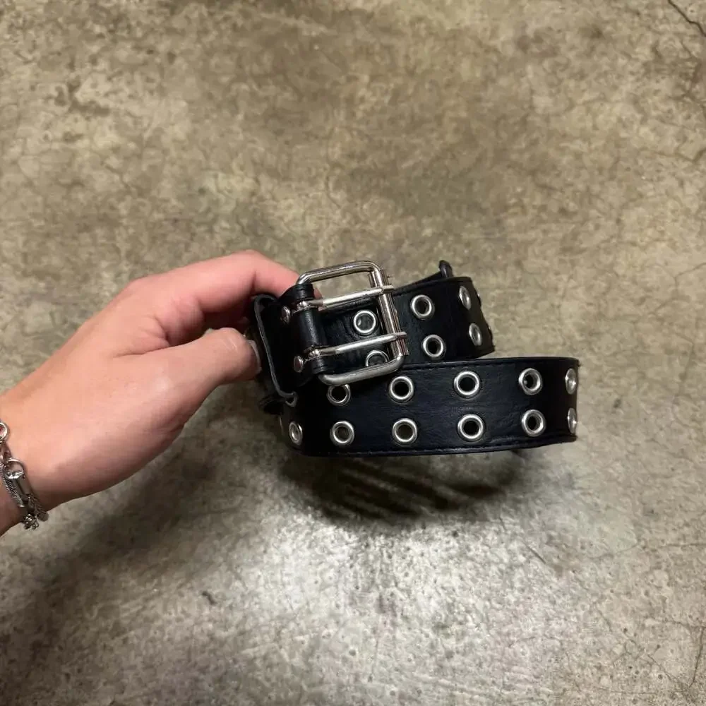 Black Double Grommet Punk Rock Leather Belt